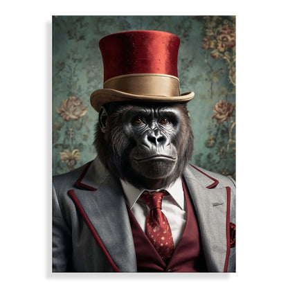 Exquisites Acrylbild 'Gorilla Noblesse Parade' auf glänzendem Methacrylat, modernes Kunstwerk, das die Schönheit der Tierwelt einfängt und Ihrem Wohnraum Eleganz verleiht.