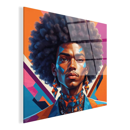 Kunstwerk Afrikanischer Punk Mann auf hochwertigem Methacrylat-Panel - modernes, mehrfarbiges Design, perfekt für die Inneneinrichtung, gefertigt in Italien.