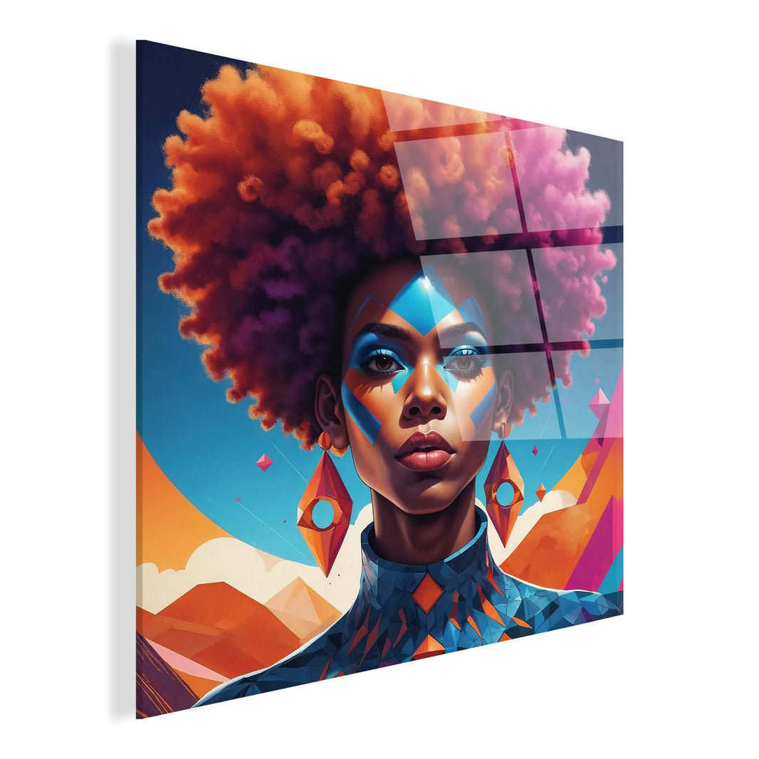 Hochglänzendes Methacrylat-Panel mit Buntes Acrylbild Afro Punk Frau – Modernes Kunstwerk, hergestellt in Italien, ideal für kreative Räume und Wohnbereiche.