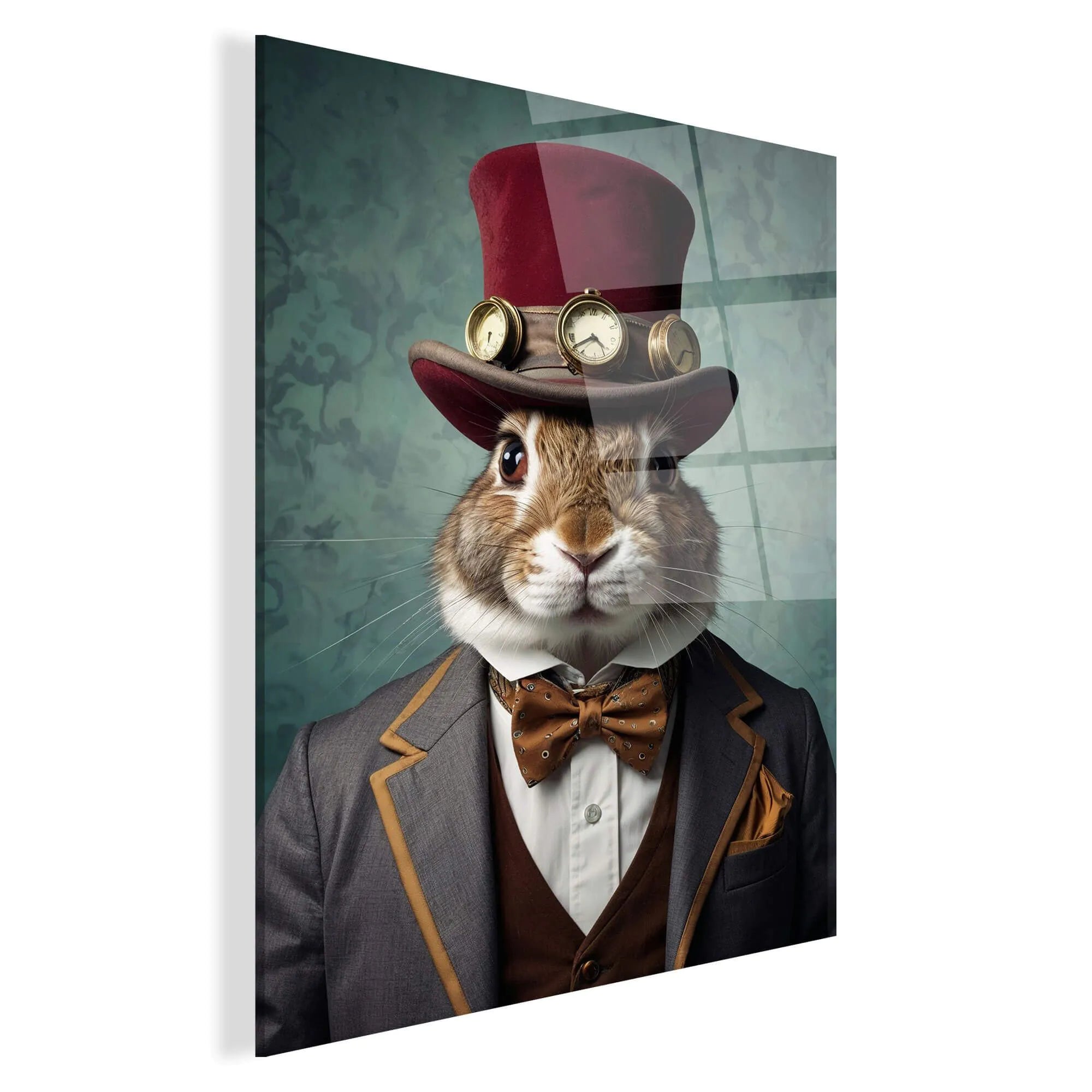 Nahaufnahme des Acrylbildes Kaninchen Noblesse Parade – Stilvolles Kunstwerk mit charmanten Kaninchen, beeindruckende Farben und modernes Design für Ihr Zuhause.