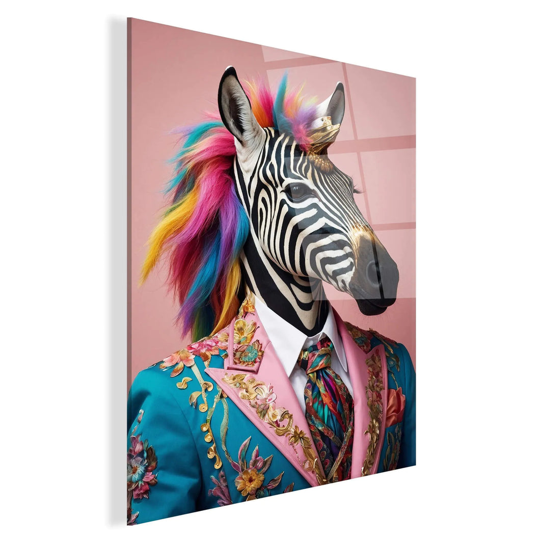 Acrylbild Zebra Parade: modernes Kunstwerk in Rosa auf hochprofessionellem Methacrylat, hergestellt in Italien, zeigt eine harmonische Kombination aus tierischen Motiven und lebendigen Farben für eine inspirierende Wanddekoration.