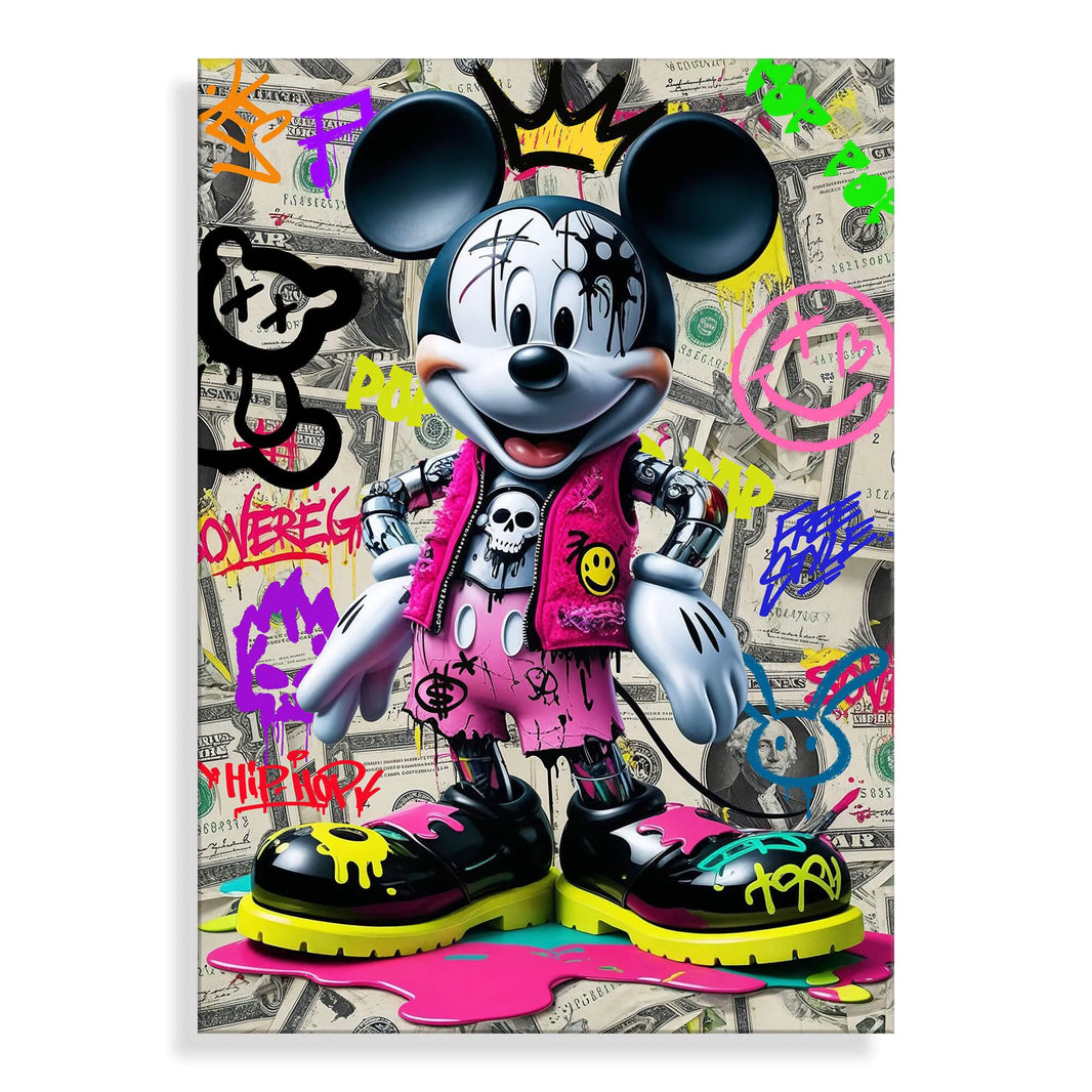 Acrylbild Roboter Maus Pop Art im modernen Design, hergestellt aus hochwertigem Methacrylat, lebendige Farben und polierte Oberfläche, ideal für zeitgenössische Inneneinrichtungen.