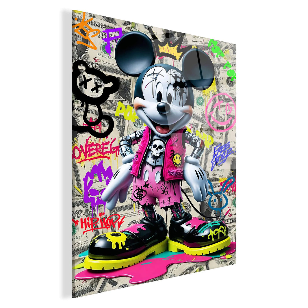 Detailansicht des Acrylbildes Roboter Maus im Pop Art Stil, zeigt die faszinierenden Farben und die italienische Handwerkskunst, perfekt für Sammler und als einzigartiges Geschenk.
