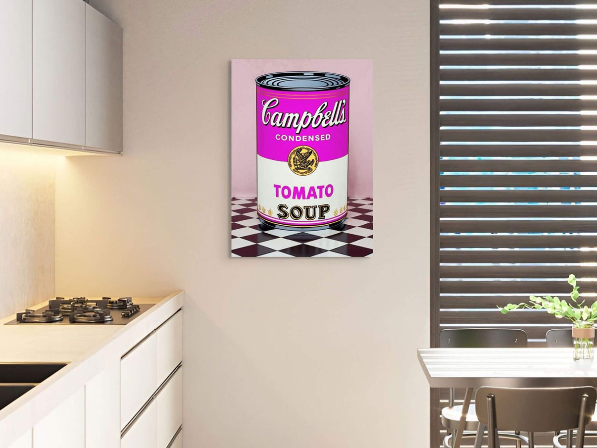 Nahaufnahme der Acrylbild Rosa Suppendose - Detailansicht des raffinierten Finishs und der spannenden Tierillustrationen, das Stil und Verspieltheit vereint.