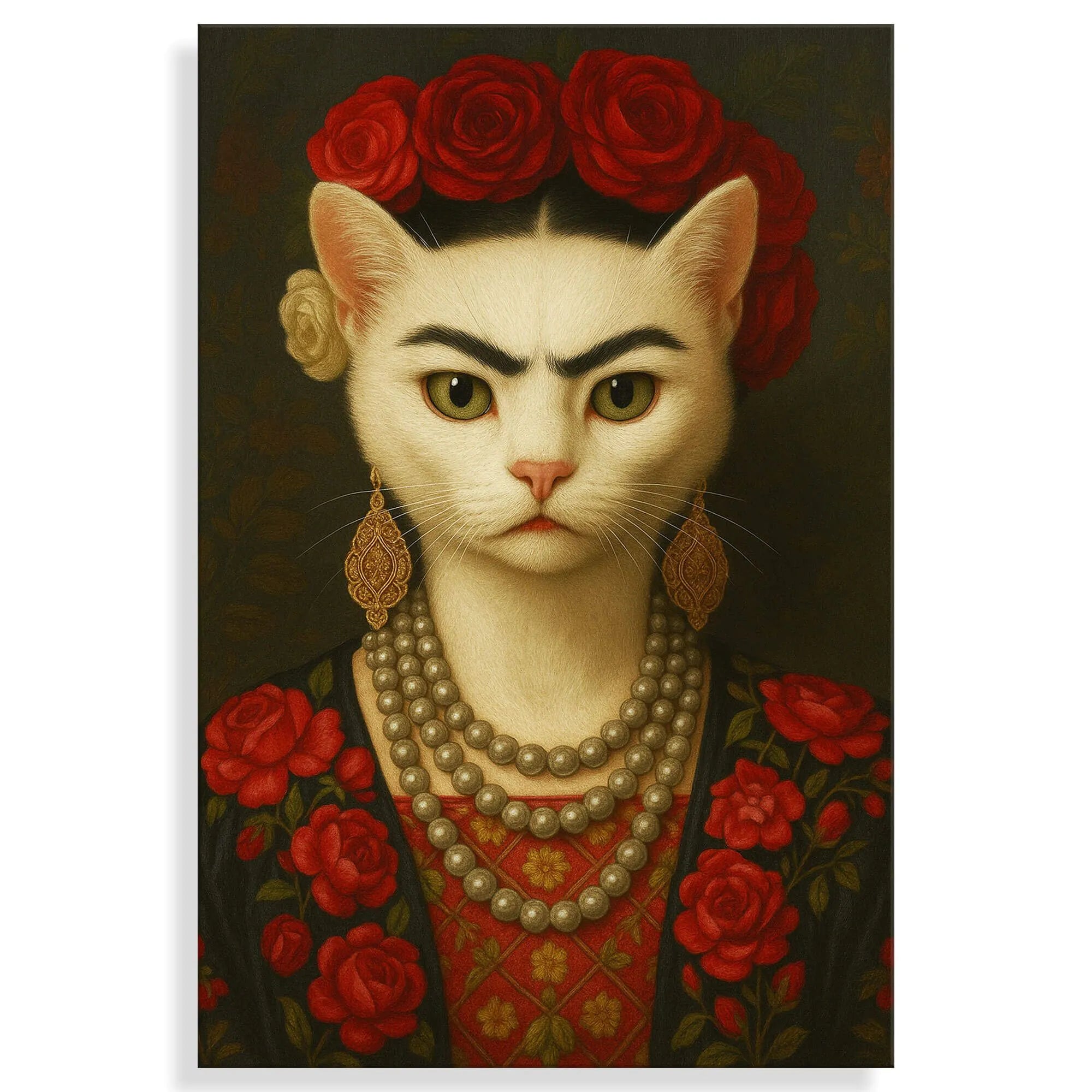 Acrylgemälde Frida Miau in 100 x 70 cm, ein einzigartiges Kunstwerk mit brillanten Farben und modernem Design.
