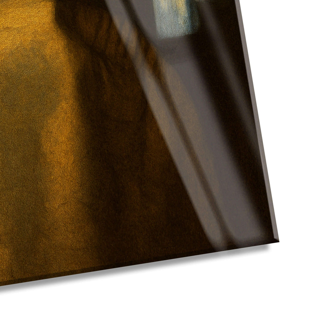 Detailaufnahme des Acrylgemäldes Die Ragatta mit dem Perlenohrring, poliertes Finish und lebendige Farben.