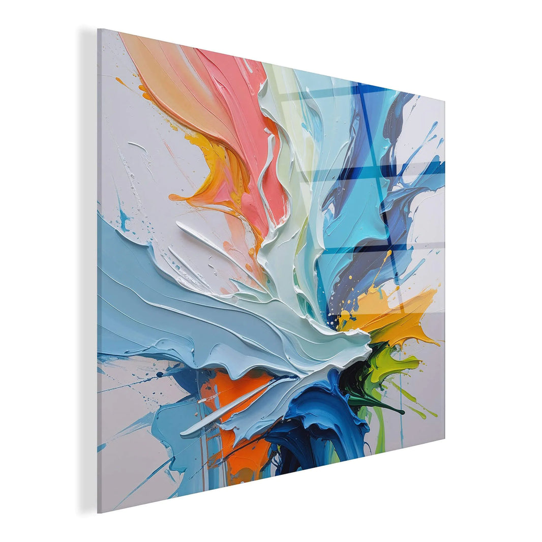 Moderne Acrylbild "Unterbrochener Fluss" auf glänzendem Methacrylat-Panel, präsentiert in lebendigen Farben und modernem Stil - perfekte abstrakte Kunst für Ihr Zuhause oder Büro.
