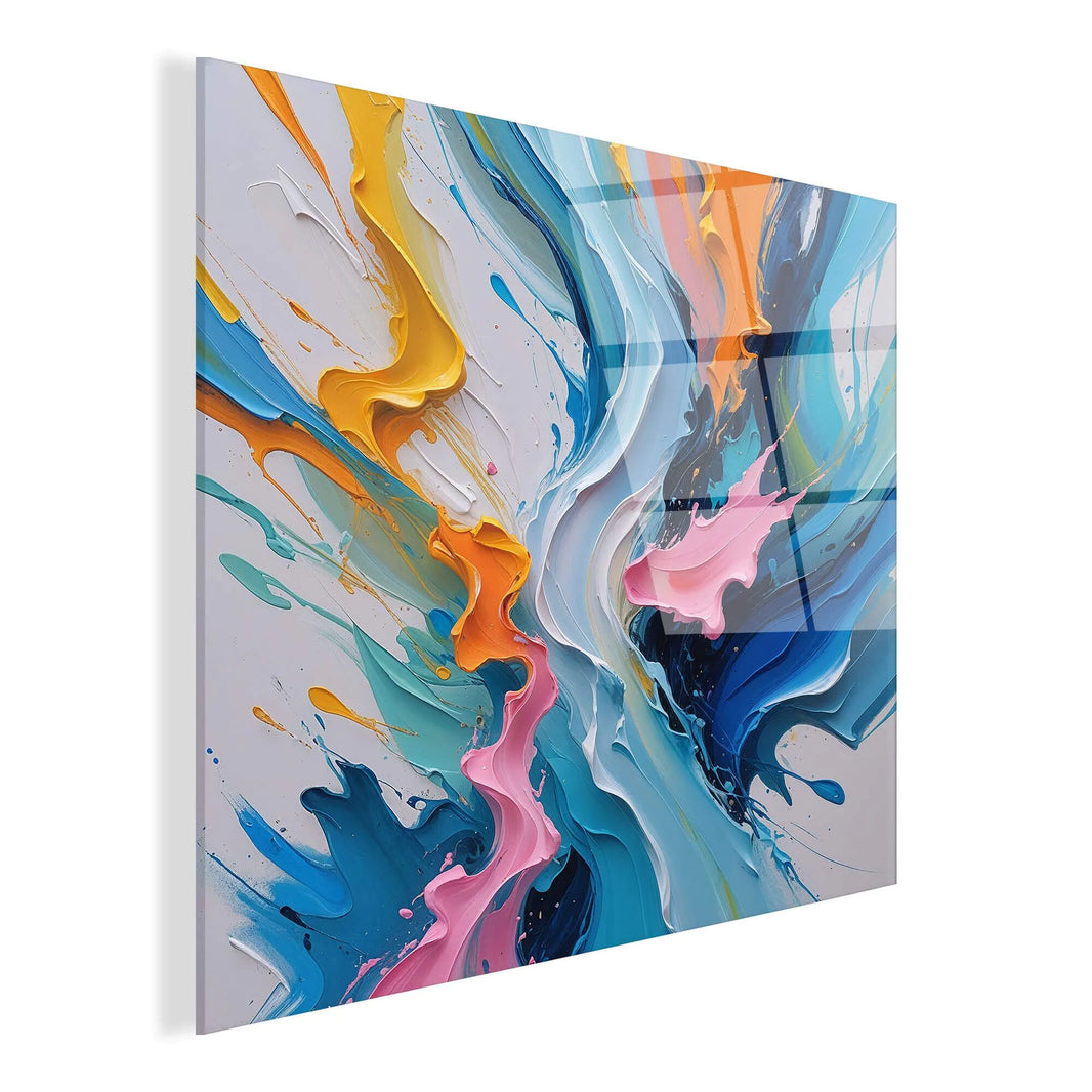 Detailansicht des Acrylbildes "Vibrierender Fluss" von Künstlern Paolo und Edgar, zeigt lebendige Farben und hochwertige Verarbeitung, perfektes Geschenk für Kunstliebhaber.