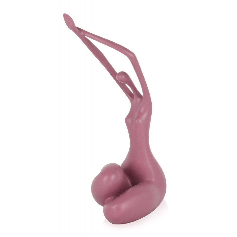 Erwachende Frau – Elegante moderne Skulptur in sanftem Rosa aus satiniertem Harz, abgebildet von der Seite, mit betontem Körper und eleganter Pose.