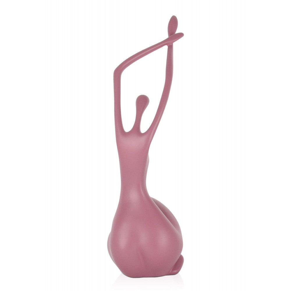 Erwachende Frau – Elegante moderne Skulptur in sanftem Rosa aus satiniertem Harz, zeigt die Figur von hinten, die eine anmutige Haltung einnimmt.
