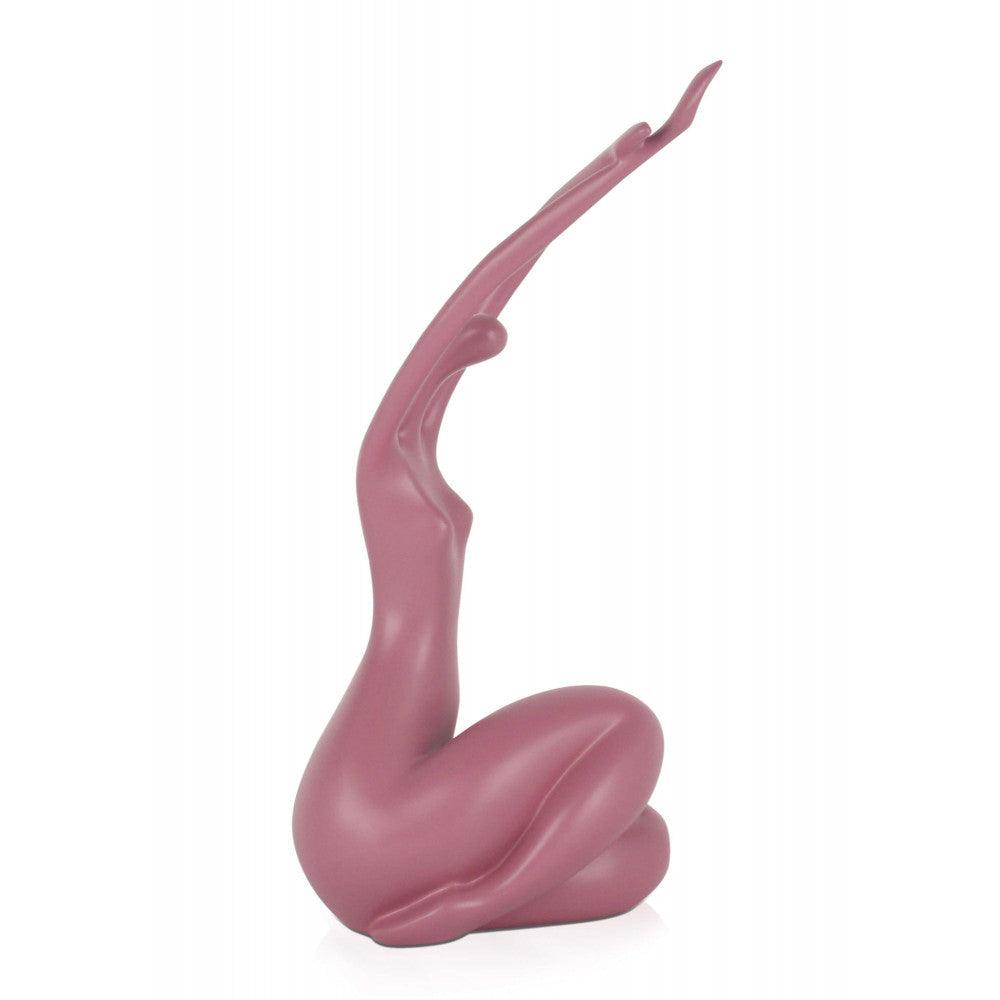 Erwachende Frau – Elegante moderne Skulptur in sanftem Rosa aus satiniertem Harz, präsentiert die Schönheit einer stilisierten weiblichen Form in einer kreativen Pose.