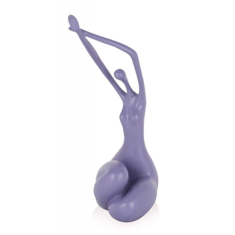 Moderne violette Skulptur "Erwachende Frau" aus satiniertem Harz, die Eleganz und kreative Form zeigt. Ideal für stilvolle Dekoration in Wohn- oder Arbeitsräumen.