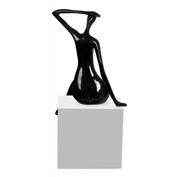 Erwartung klein schwarz. Moderne figurative Skulptur aus schwarz lackiertem Kunstharz - Designerobjekte.com