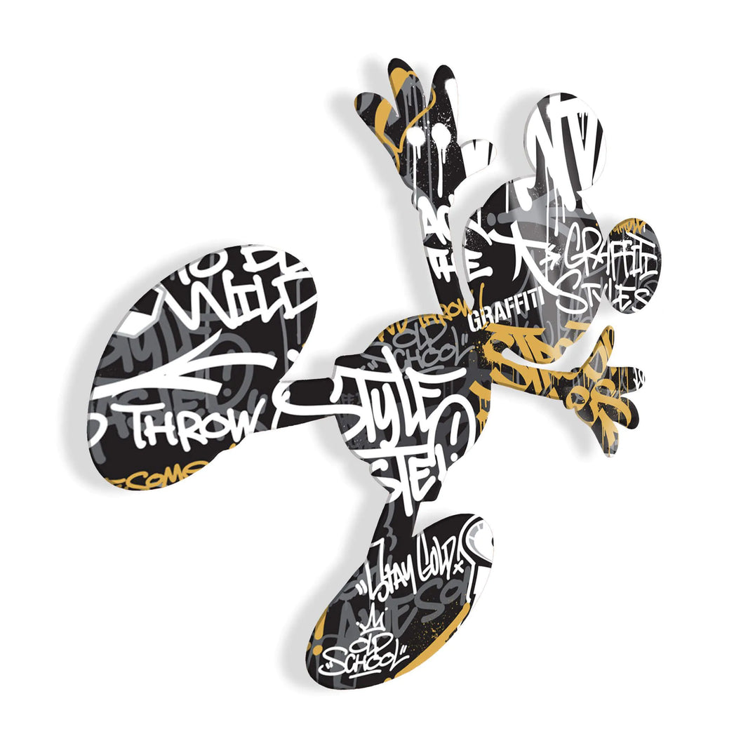 Detailansicht des Acrylbilds Splat On Graffiti 2, präsentiert auf glänzendem Methacrylat mit eleganten grauen Farbtönen, ideal für zeitgenössische Wohnräume.
