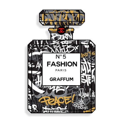 Acrylbild Parfümflasche Graffum von Paolo & Edgar – modernes Design aus mehrfarbigen Methacrylat, ideal für zeitgenössische Wohnräume.