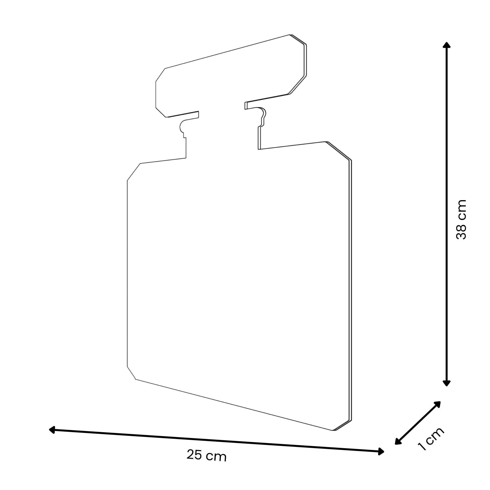 Acrylgemälde Parfümflaschen-Kit – 4 Polierte Methacrylat-Panels Made in Italy, modernes Design, zeigt die Maße eines einzelnen Methacrylat-Panels in einer technischen Zeichnung.