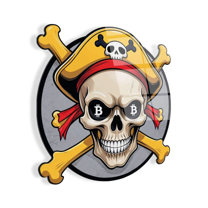 Detailansicht des handgefertigten modernen Acrylgemäldes mit Piraten-Symbol - 50x50cm in mehrfarbigen Tönen, das lebendige Farben und eine ansprechende Piratenschädelillustration präsentiert.