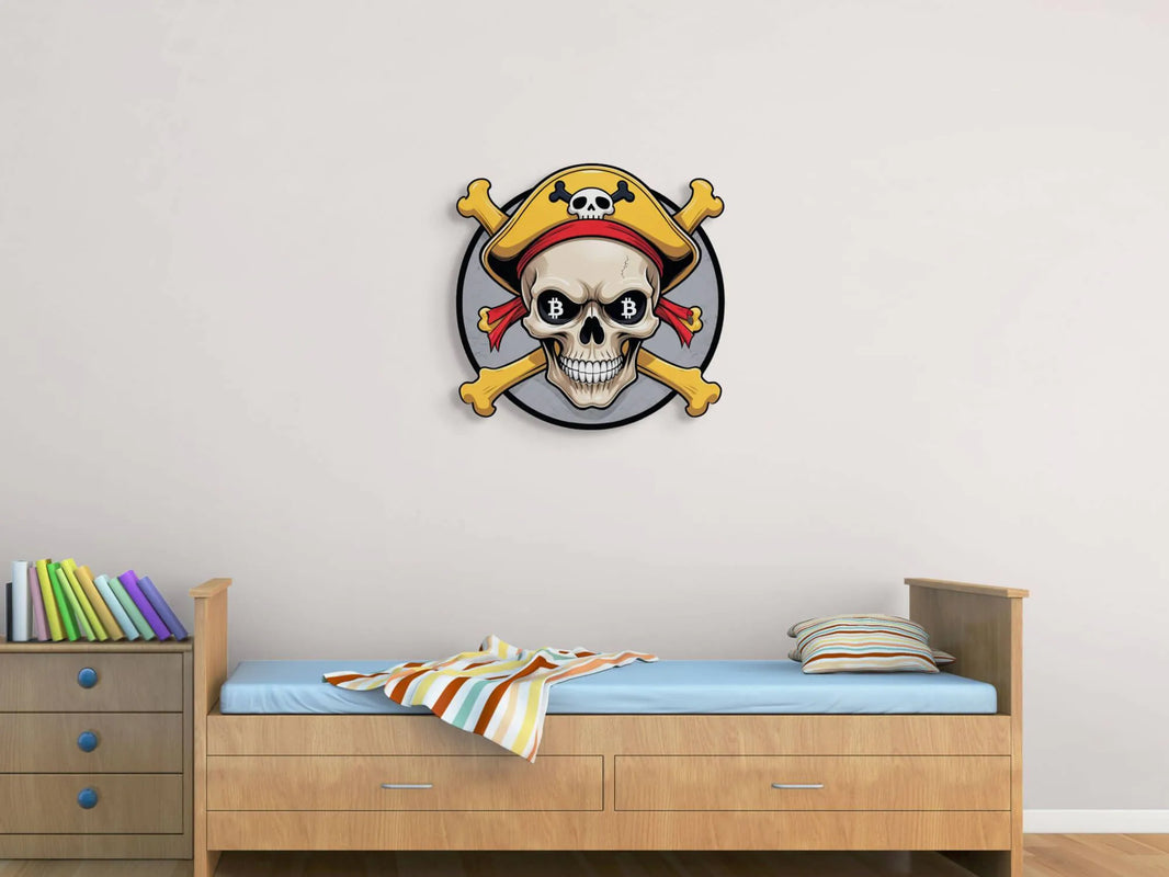 Handgefertigtes modernes Acrylgemälde mit Piraten-Symbol - 50x50cm, mehrfarbig, das eine stilisierte Piratenschädelgrafik zeigt, ideal für Kinderzimmer oder moderne Wohnräume.