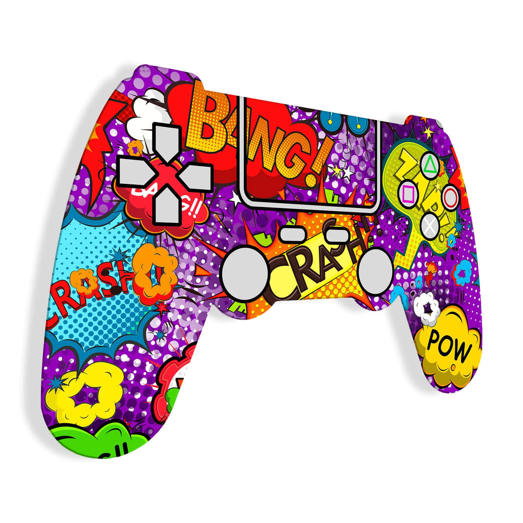 Nahaufnahme des Acrylgemäldes Joystick Pop Art, lebendige Farben und polierte Oberfläche für ein beeindruckendes Wohnambiente.