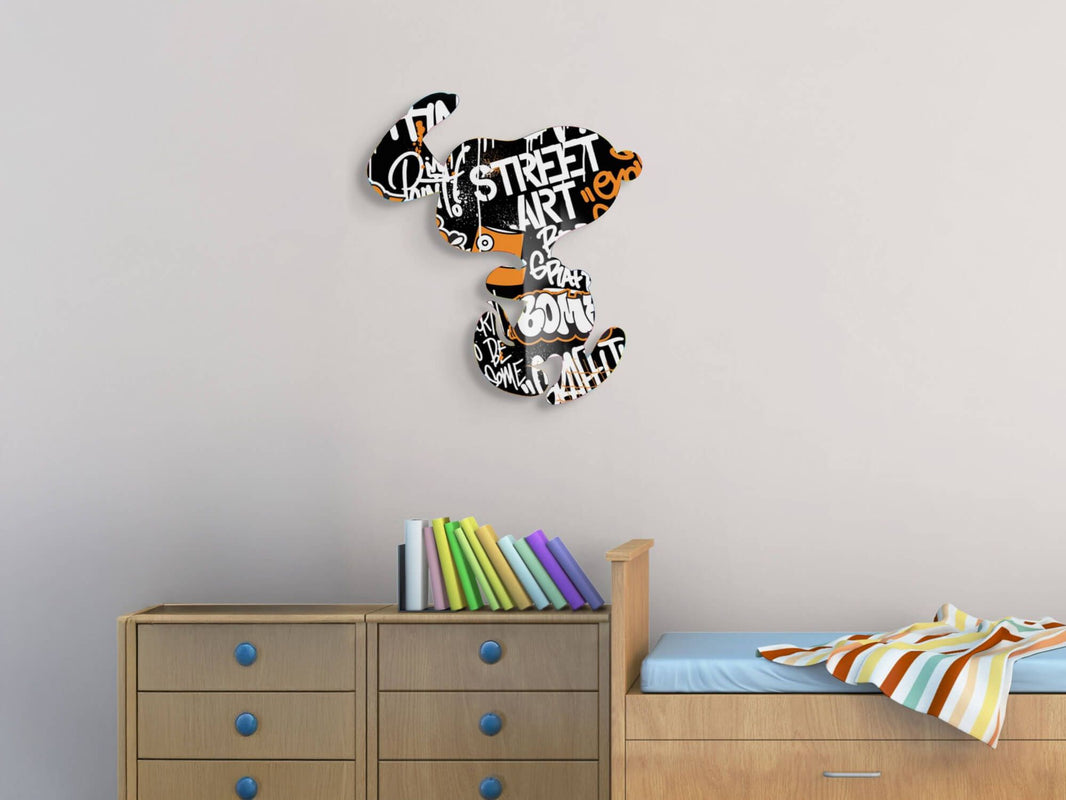 Detailansicht des Acrylgemäldes Happy Dog Graffiti 3, das die fröhliche Darstellung eines Hundes im Graffiti-Stil zeigt.