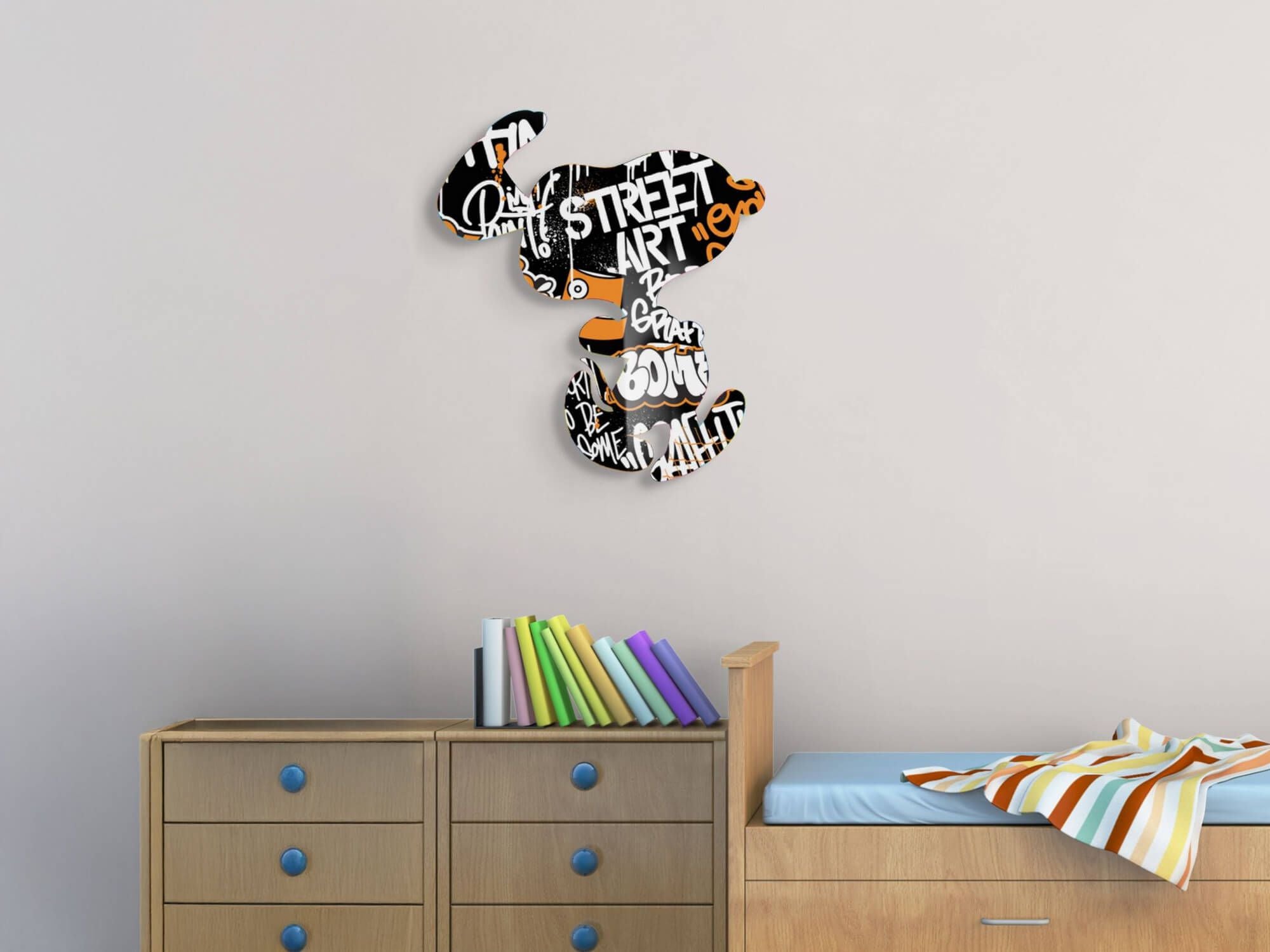 Detailansicht des Acrylgemäldes Happy Dog Graffiti 3, das die fröhliche Darstellung eines Hundes im Graffiti-Stil zeigt.
