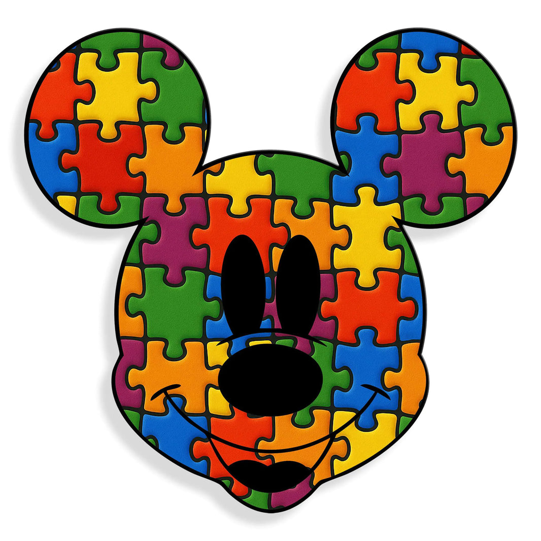 Acrylgemälde Puzzlemouse - Modernes Figuratives Kunstwerk aus Poliertem Methacrylat, das in einem stilvollen modernen Raum präsentiert wird.