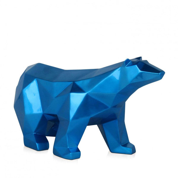 Facettierter Eisbär blau . Moderne Skulptur aus Harz, Metalleffekt - Designerobjekte.com