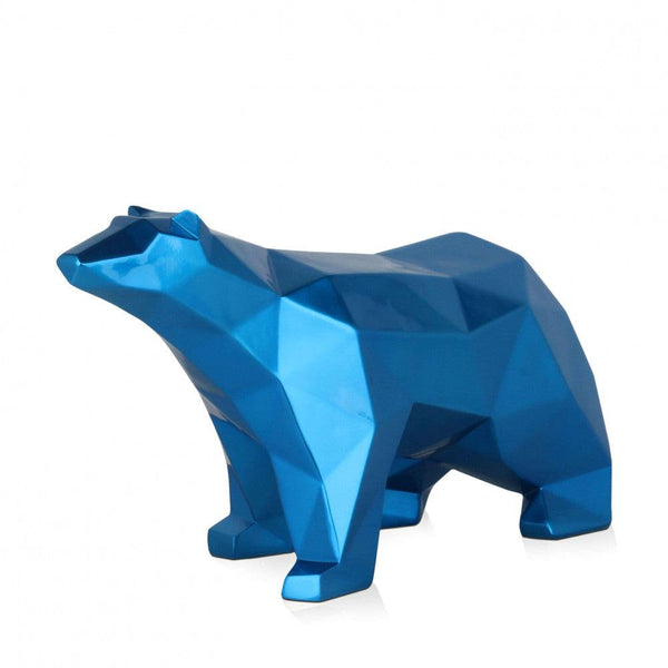 Facettierter Eisbär blau . Moderne Skulptur aus Harz, Metalleffekt - Designerobjekte.com