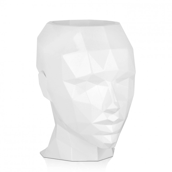 Facettierter Frauenkopf. Moderne figurative Vase aus Fiberglas - Designerobjekte.com