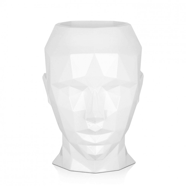 Facettierter Frauenkopf. Moderne figurative Vase aus Fiberglas - Designerobjekte.com