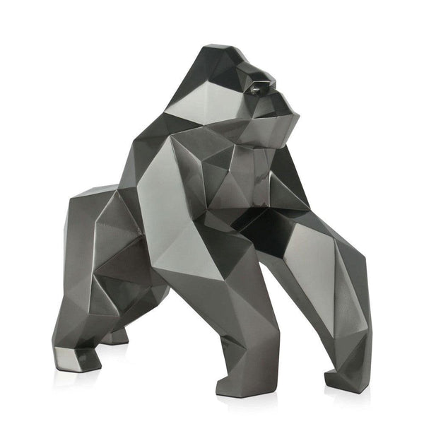 Facettierter Gorilla. Moderne Skulptur aus Harz, Metalleffekt. 44 x 24 x 49 cm - Designerobjekte.com