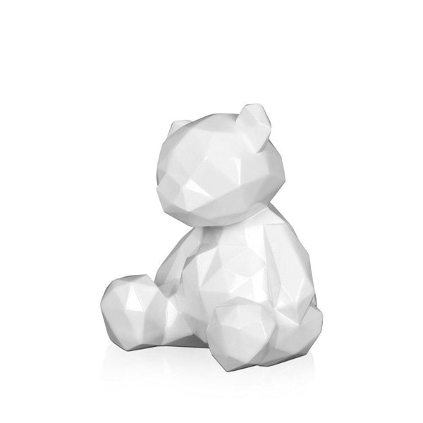 Facettierter kleiner Teddybär weiß. Moderne Skulptur aus lackiertem Kunstharz. 20 x 18 x 16 cm - Designerobjekte.com