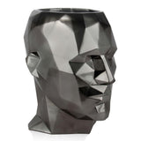 Facettierter Männerkopf. 55 x 50 x 42 cm. Moderne figurative Vase aus Fiberglas und Metalleffekt Finish - Designerobjekte.com