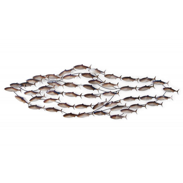 Fischschwarm. 44 x 144 cm. Gemälde aus Metall, Wandskulptur, komplett mit Handwerkstechniken von Hand hergestellt. - Designerobjekte.com