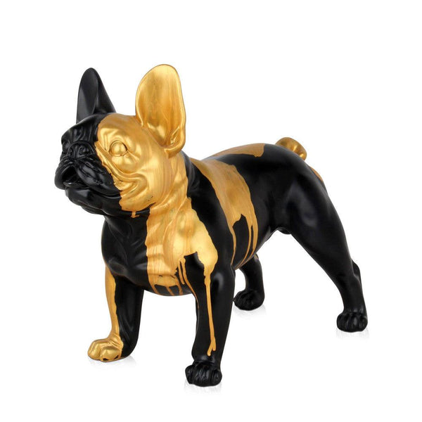 Französische Bulldogge in schwarz und gold. Skulptur Pop Art aus Harz, von Hand dekoriert - Designerobjekte.com