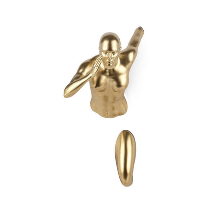 Goldene Läuferin – Elegante Wand-Skulptur aus Metalleffekt Harz, Ansicht der Skulptur von oben mit Fokus auf die verschiedenen Elementen.