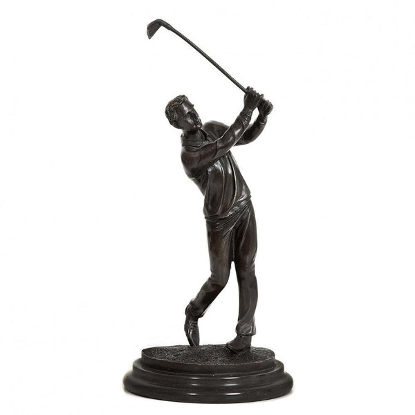 Golfspieler. Klassische Skulptur aus patinierter Bronze mit Marmorsockel - Designerobjekte.com