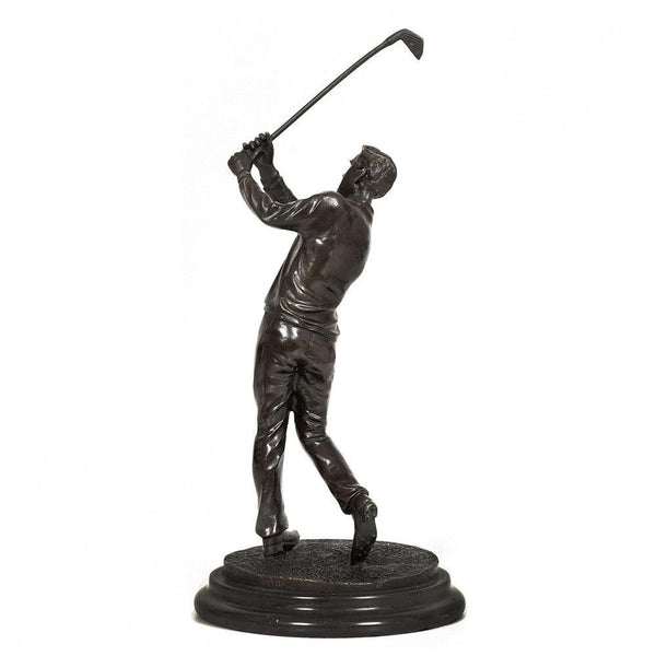 Golfspieler. Klassische Skulptur aus patinierter Bronze mit Marmorsockel - Designerobjekte.com