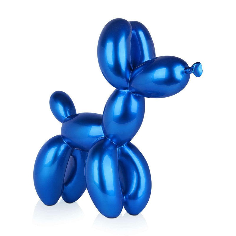Großer Ballon - Hund blau. 62 x 64 x 23 cm. Pop Art-Skulptur aus Kunstharz, Metalleffekt. - Designerobjekte.com