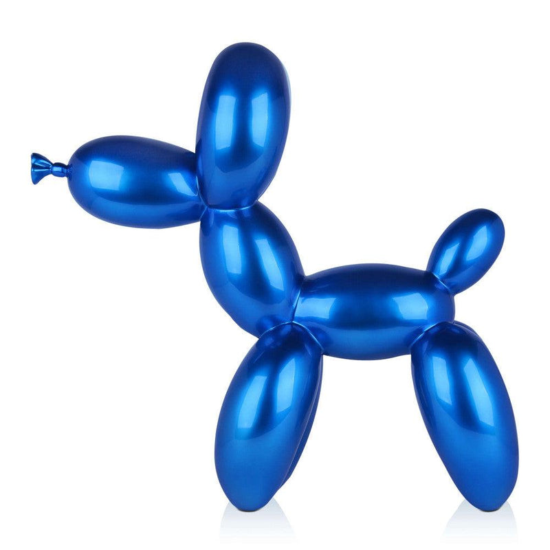 Großer Ballon - Hund blau. 62 x 64 x 23 cm. Pop Art-Skulptur aus Kunstharz, Metalleffekt. - Designerobjekte.com