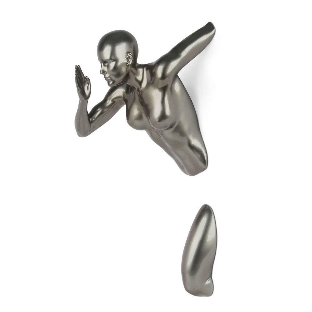 Große Läuferin Skulptur in Anthrazit – Detailansicht der modernen Wanddekoration aus Metalleffekt-Harz, zeigt dynamische Pose und hochwertige Verarbeitung.