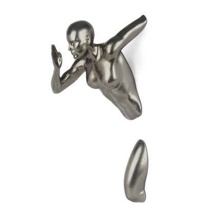 Große Läuferin Skulptur in Anthrazit – Detailansicht der modernen Wanddekoration aus Metalleffekt-Harz, zeigt dynamische Pose und hochwertige Verarbeitung.