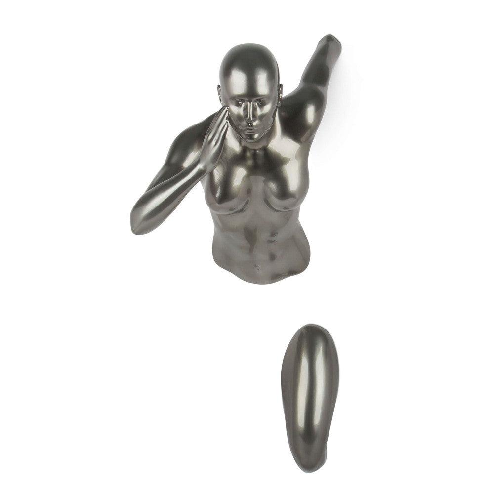 Große Läuferin Skulptur in Anthrazit – Oben betrachtet, zeigt die sportliche Eleganz der Wanddekoration aus Metalleffekt-Harz.