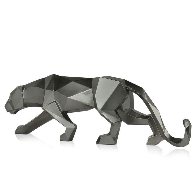 Großer Panther anthrazitmetallic. 31 x 99 x 18 cm. Facettierte moderne Skulptur aus Kunstharz, Metalleffekt. - Designerobjekte.com