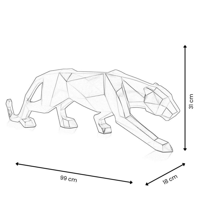 Großer Panther in gold. Facettierte moderne Skulptur aus Harz, Metalleffekt. 31 x 99 x 18 cm - Designerobjekte.com