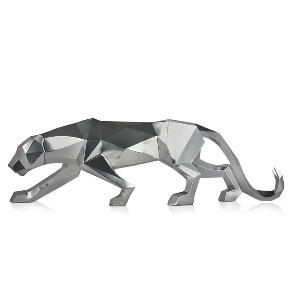 Großer Panther Spiegeleffekt. 31 x 99 x 18 cm. Facettierte moderne Kunstharzskulptur. - Designerobjekte.com