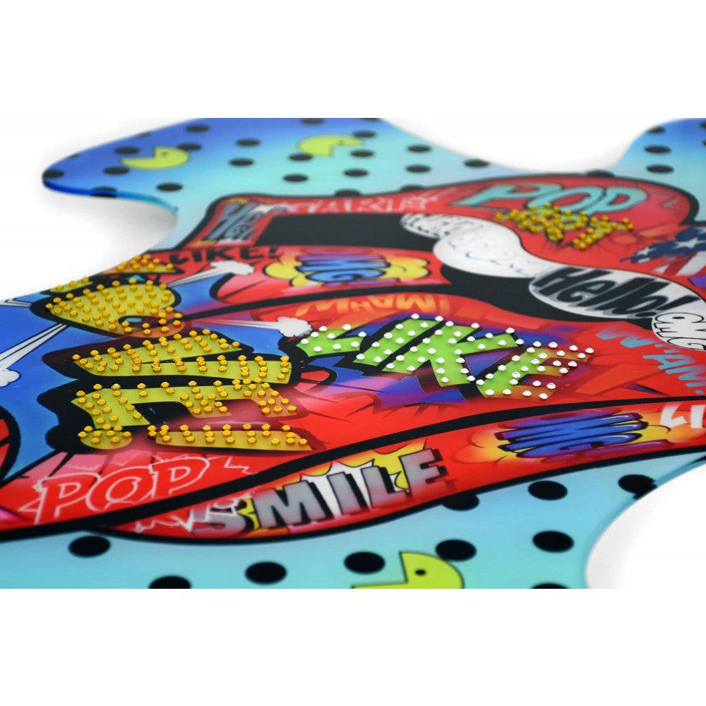 Fesselndes Pop Art Kunstwerk: Herausgestreckte Zunge auf dekorativer Acrylplatte, detaillierte Nahaufnahme mit vielseitigen Designs und leuchtenden Farben.
