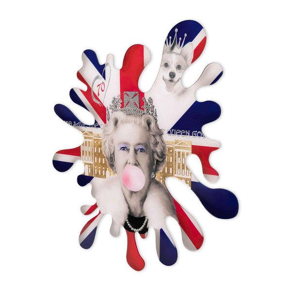 Jubiläum von Elisabeth II mehrfarbig. Von Hand dekoriertes Bild auf einer geformten und reich verzierten Acrylplatte - Designerobjekte.com