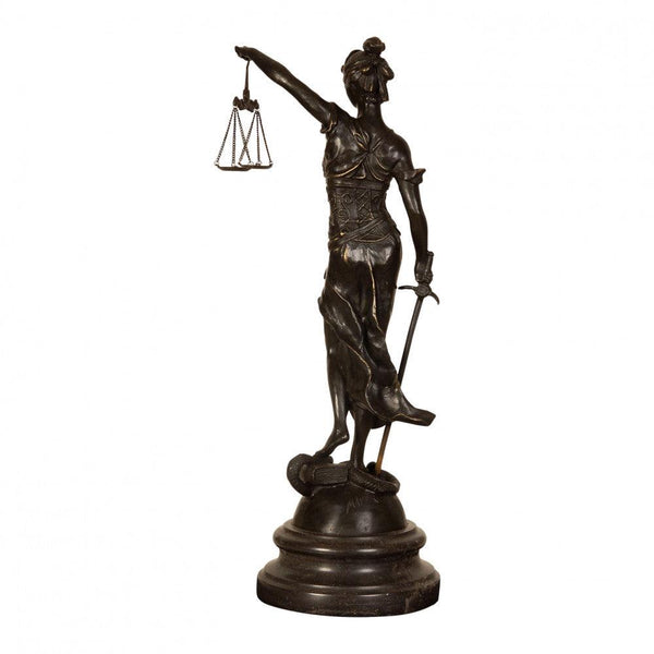 Justitia (45 cm hoch) . Klassische Skulptur aus patinierter Bronze mit Marmorsockel - Designerobjekte.com