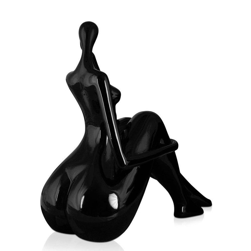 Kleine Reflexion, schwarz. Moderne figurative Skulptur aus lackiertem Kunstharz. 26,5 x 27 x 13 cm - Designerobjekte.com